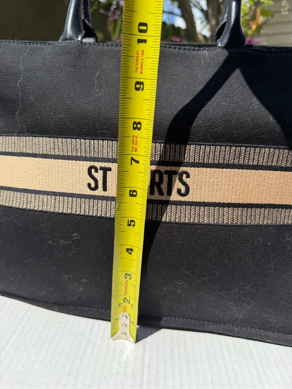 St Barts black canvas tote bag beige stripe resort beach handbag